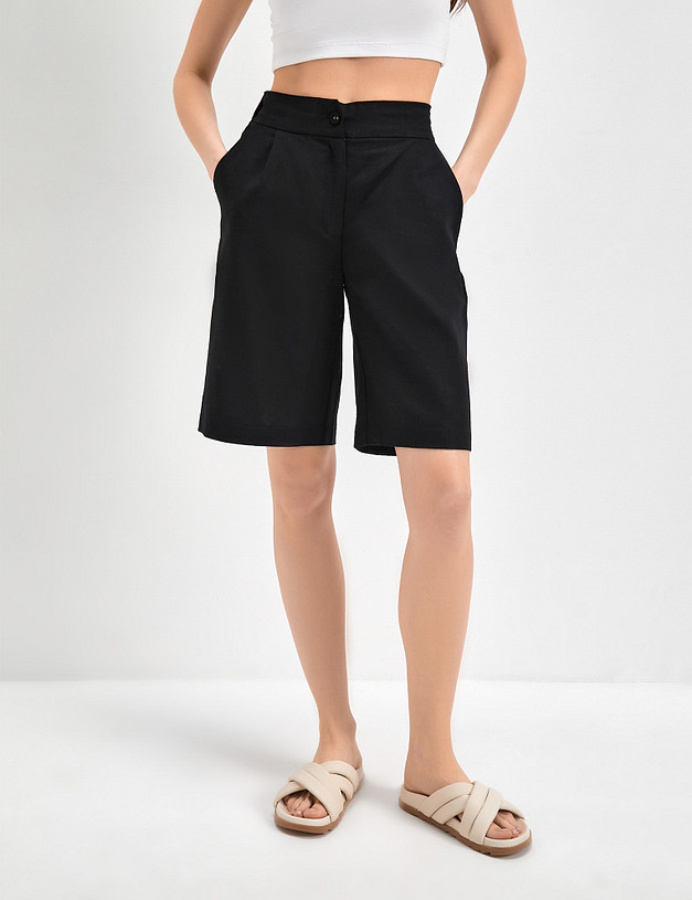 Женские шорты с защипами из смесового льна  MASCOTTE 790-3119-2702 | ракурс 3