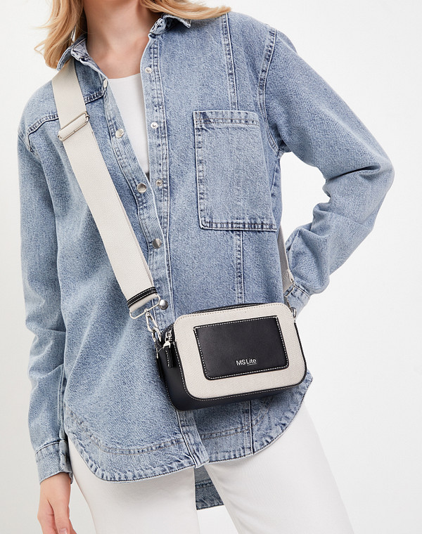 646-4111-208 Сумка женская текстиль-и.кожа/текстиль беж-черн, S, Mascotte Lite