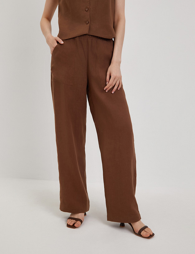 Коричневые женские брюки из льна MASCOTTE 790-4101-2709 | ракурс 4 Коричневые женские брюки из льна MASCOTTE 790-4101-2709 | ракурс 4