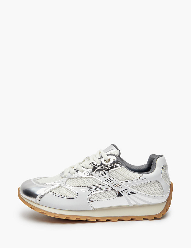 Молочные женские кроссовки с серебряными вставками MASCOTTE 234-514621-0201 | ракурс 2