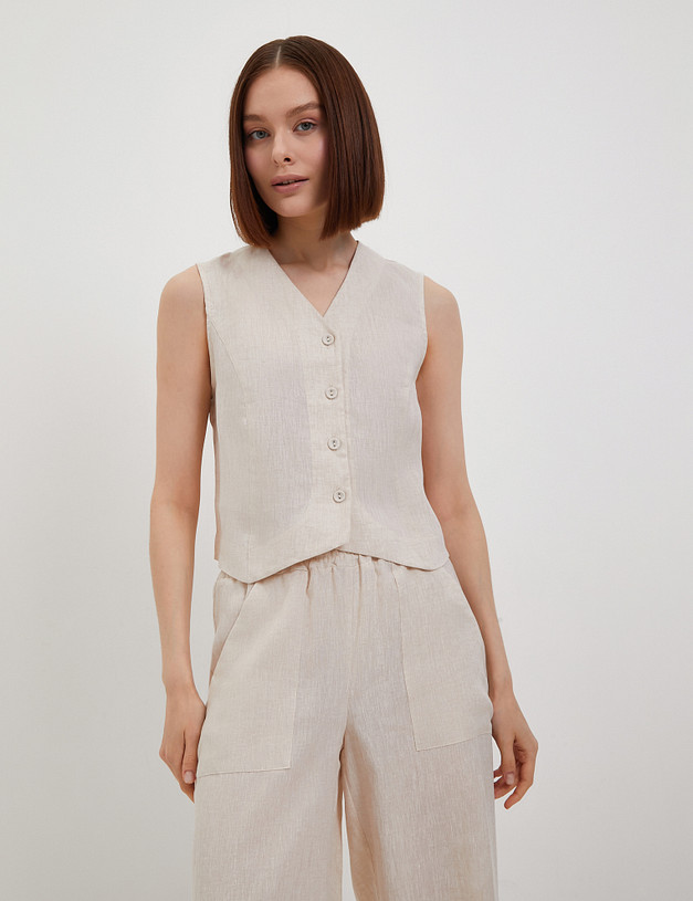 Бежевый женский льняной жилет MASCOTTE 790-4103-2708 | ракурс 3 Бежевый женский льняной жилет MASCOTTE 790-4103-2708 | ракурс 3
