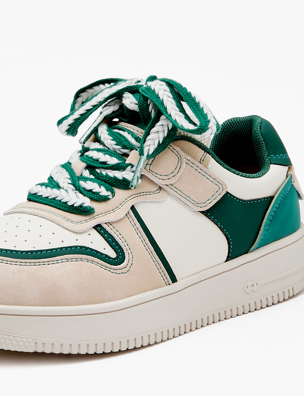 Бежевые детские кеды с зелеными встаками MASCOTTE 98-412421-0601 | ракурс 9 Бежевые детские кеды с зелеными встаками MASCOTTE 98-412421-0601 | ракурс 9