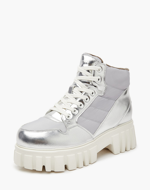 234-224924-0616 Ботинки женские кож.спилок-текстиль/ворсин серебро-серый, Mascotte