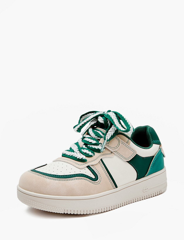 Бежевые детские кеды с зелеными встаками MASCOTTE 98-412421-0601 | ракурс 5 Бежевые детские кеды с зелеными встаками MASCOTTE 98-412421-0601 | ракурс 5