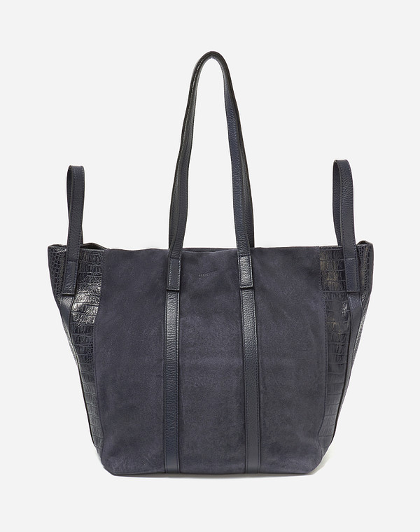 697-1225-0603 Сумка женская велюр-нат.кожа/текстиль синий, M, Mascotte