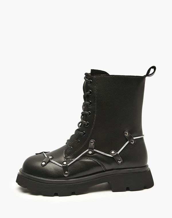 234-523123-0602 Ботинки девичьи кож.спилок/ворсин черн, Mascotte JUNIOR