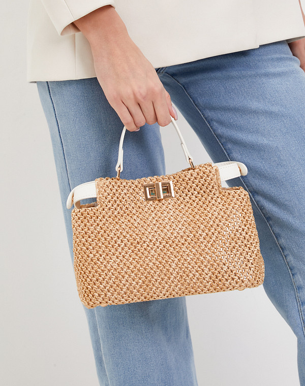 660-4112-0301 Сумка женская и.мат.-и.кожа/текстиль-и.кожа беж-бел, S, Mascotte