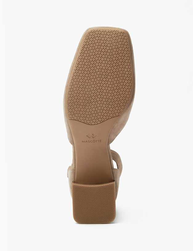Бежевые босоножки из велюра на низком каблуке MASCOTTE 175-3182614-3612M | ракурс 5