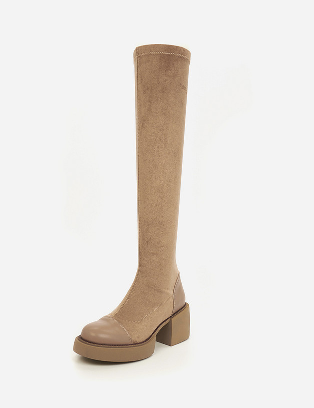 Бежевые женские ботфорты на широком каблуке MASCOTTE 25-121522-2408 | ракурс 3