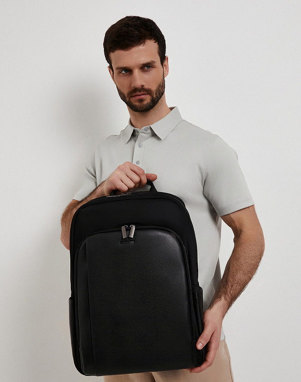 604-6105-202 Рюкзак мужской текстиль-нат.кожа/текстиль-ворсин черн, L, Mascotte