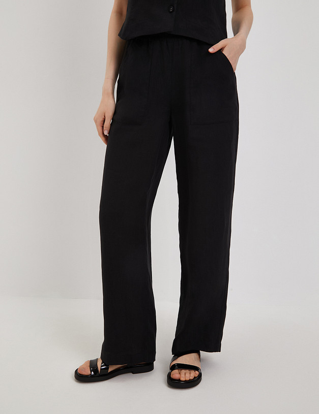 Черные льняные женские брюки MASCOTTE 790-4101-2702 | ракурс 1