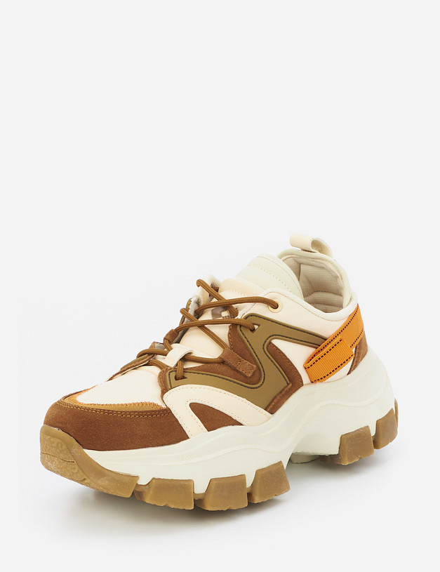 Белые женские кроссовки с рыжими акцентами MASCOTTE 64-110121-0209 | ракурс 3