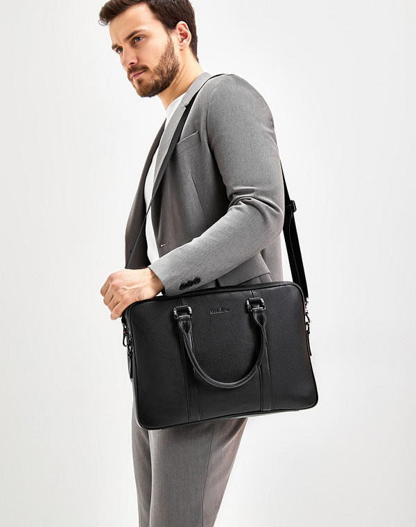 602-3121-102 Сумка мужская нат.кожа-и.кожа/текстиль черн, L, Mascotte