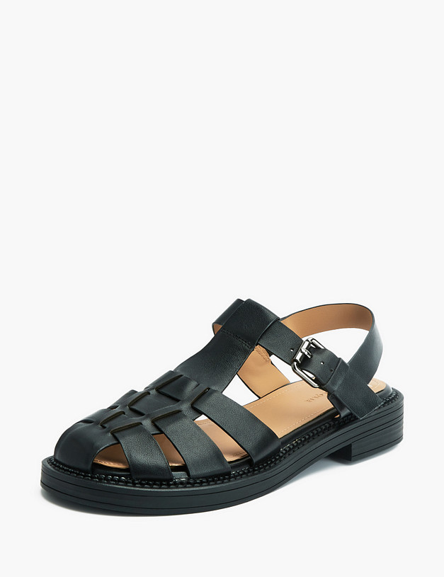 Черные кожаные женские сандалии MASCOTTE 233-3181911-7100M | ракурс 2