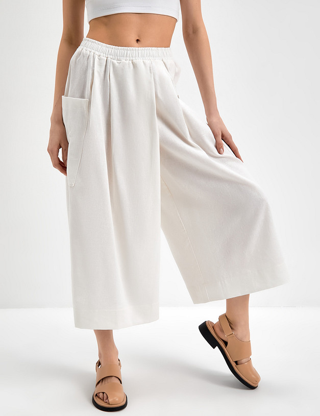Льняные женские брюки-кюлоты белого цвета MASCOTTE 790-3116-2701 | ракурс 5
