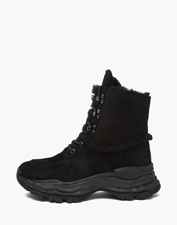 175-3205331-3605M Ботинки женские велюр-нат.кожа/мех черн, Mascotte