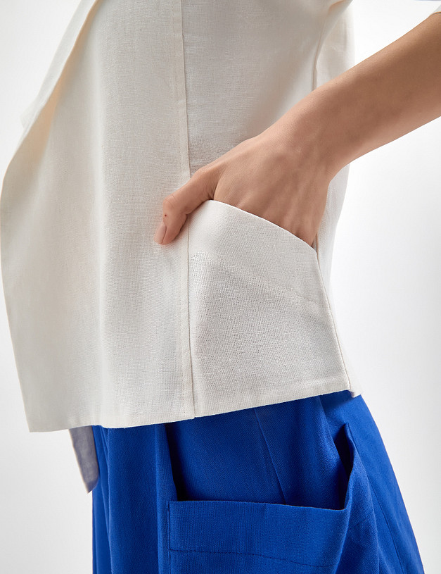 Белый женский жакет из смесового льна MASCOTTE 790-3115-2701 | ракурс 6