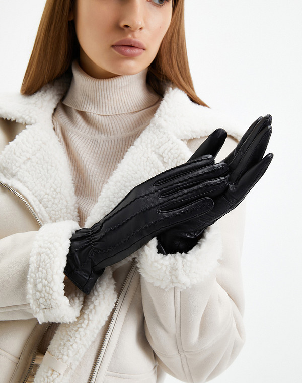 709-2208-102 Перчатки жен. нат.кожа/шерсть черн, Mascotte