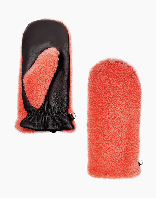 717-2216-505 Варежки жен.. шерсть-нат.кожа/ворсин коралл-черн, Mascotte