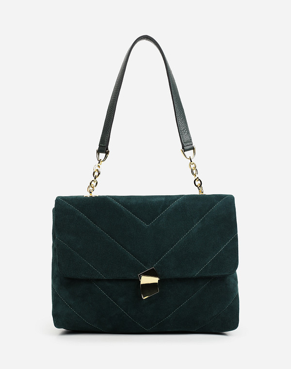 697-1216-0604 Сумка женская велюр-нат.кожа/текстиль зелен, M, Mascotte