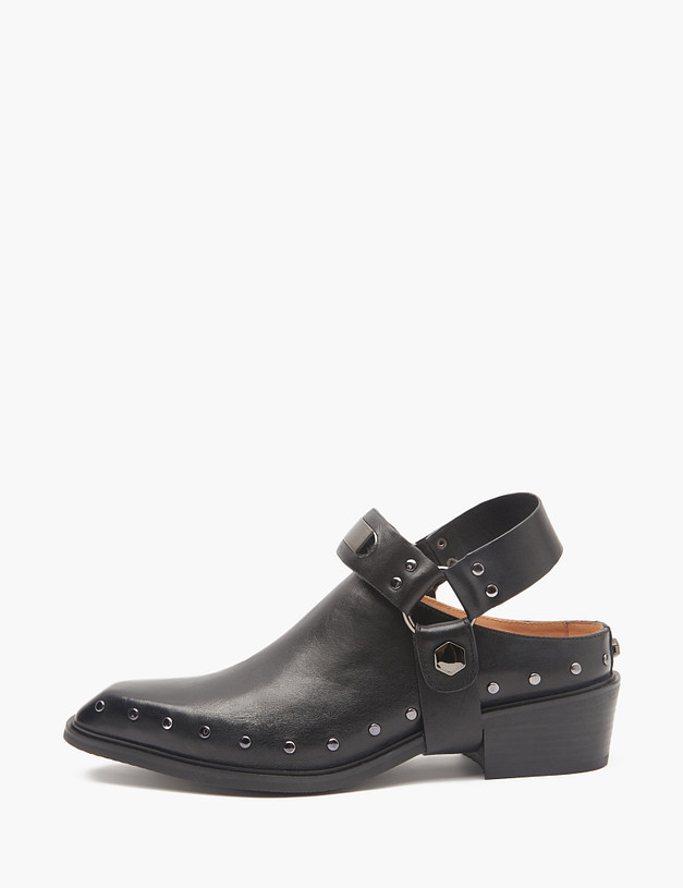 Черные женские сабо с заклепками  MASCOTTE 58-513911-0102 | ракурс 2 Черные женские сабо с заклепками  MASCOTTE 58-513911-0102 | ракурс 2