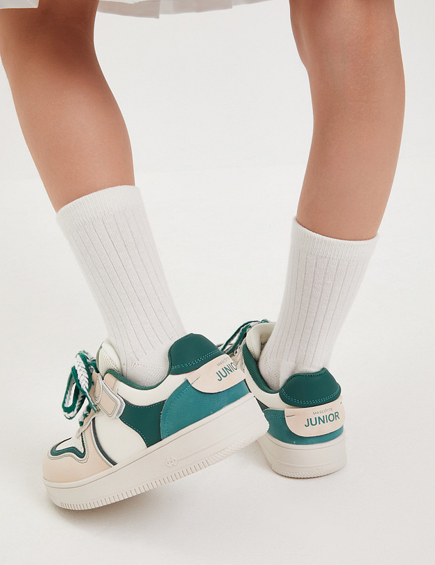 Бежевые детские кеды с зелеными встаками MASCOTTE 98-412421-0601 | ракурс 3 Бежевые детские кеды с зелеными встаками MASCOTTE 98-412421-0601 | ракурс 3