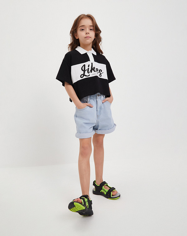 64-412121-0602 Туфли летние мальч./девич. и.кожа-текстиль/текстиль черн-зелен, Mascotte JUNIOR