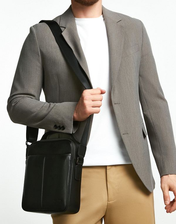 602-2226-102 Сумка мужская нат.кожа-и.кожа/текстиль черн, M, Mascotte