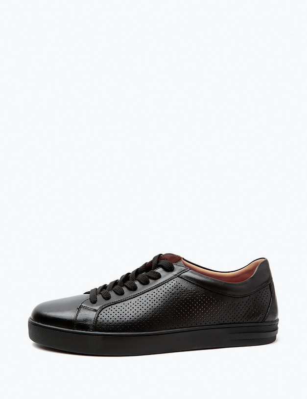Черные кожаные мужские кеды с перфорацией MASCOTTE 58-4131718-4153M | ракурс 1 Черные кожаные мужские кеды с перфорацией MASCOTTE 58-4131718-4153M | ракурс 1