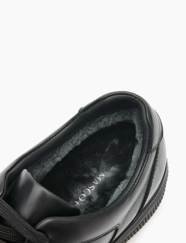 Черные мужские кожаные кеды на меху MASCOTTE 175-322433-0102 | ракурс 6