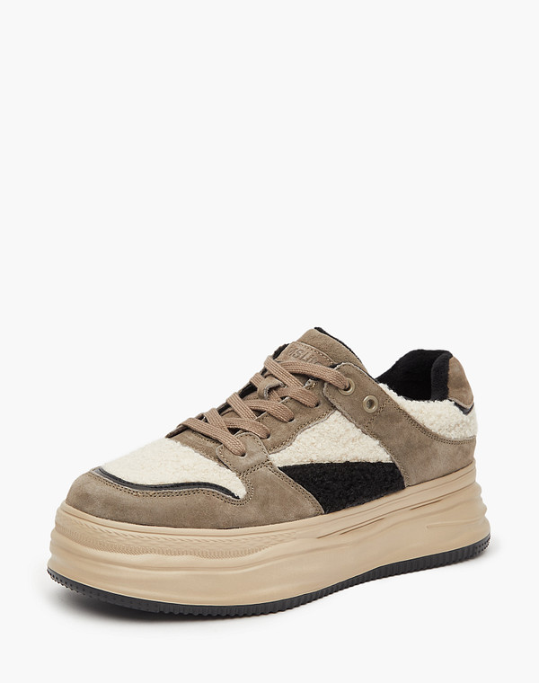 234-324121-0204 Полуботинки для активного отдыха женские велюр-и.мех/ворсин хаки-бел, Mascotte Lite