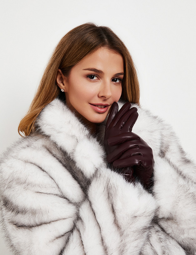 Бордовые женские перчатки из натуральной кожи MASCOTTE 717-4201-105 | ракурс 1