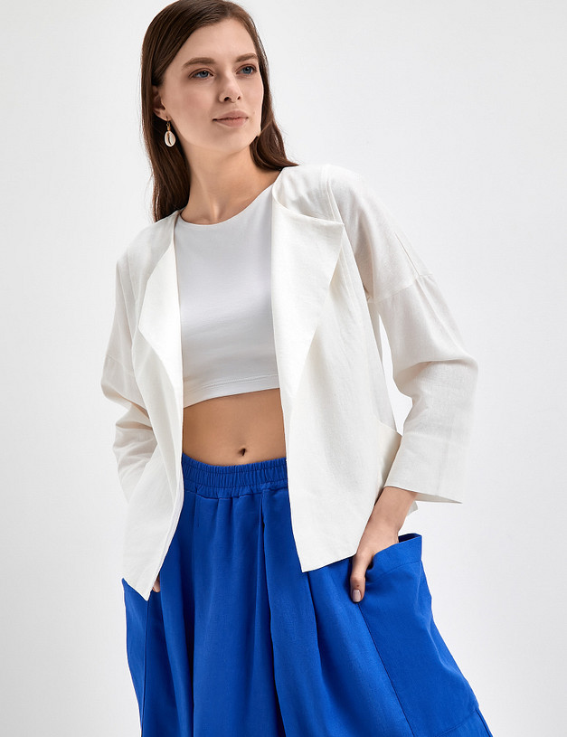 Белый женский жакет из смесового льна MASCOTTE 790-3115-2701 | ракурс 3