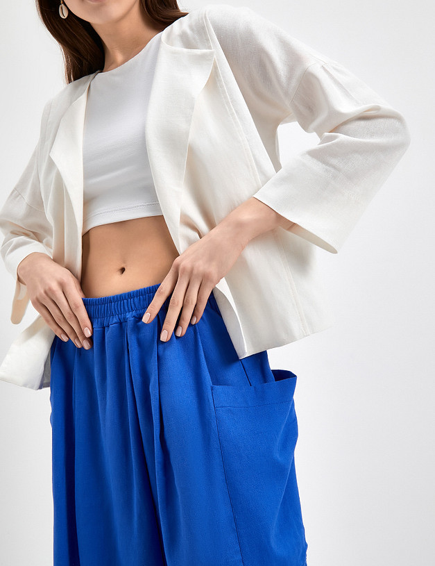 Белый женский жакет из смесового льна MASCOTTE 790-3115-2701 | ракурс 4