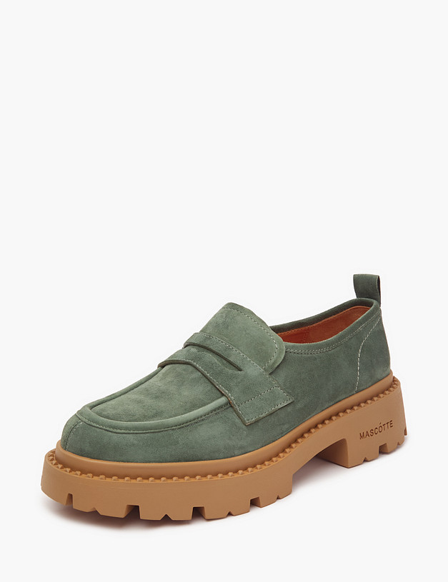 Зеленые женские лоферы из велюра MASCOTTE 233-3201813-4606M | ракурс 3