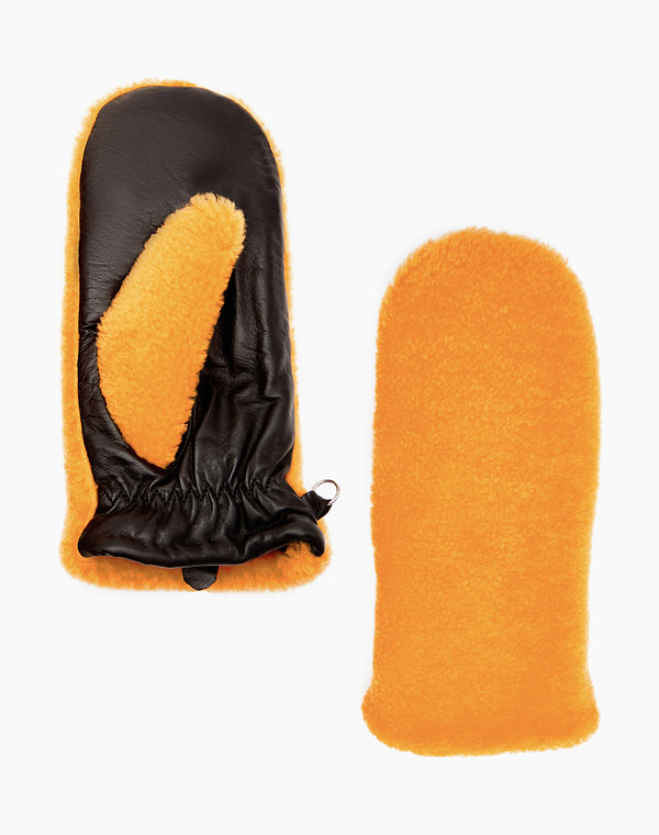 717-2216-518 Варежки жен.. шерсть-нат.кожа/ворсин желт-черн, Mascotte