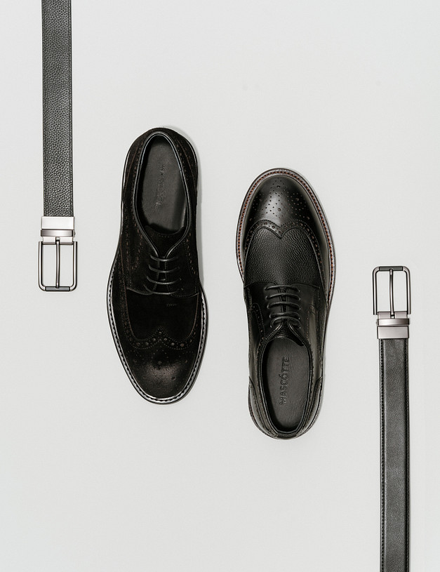 Черный мужской двусторонний ремень MASCOTTE 727-4119-602 | ракурс 2