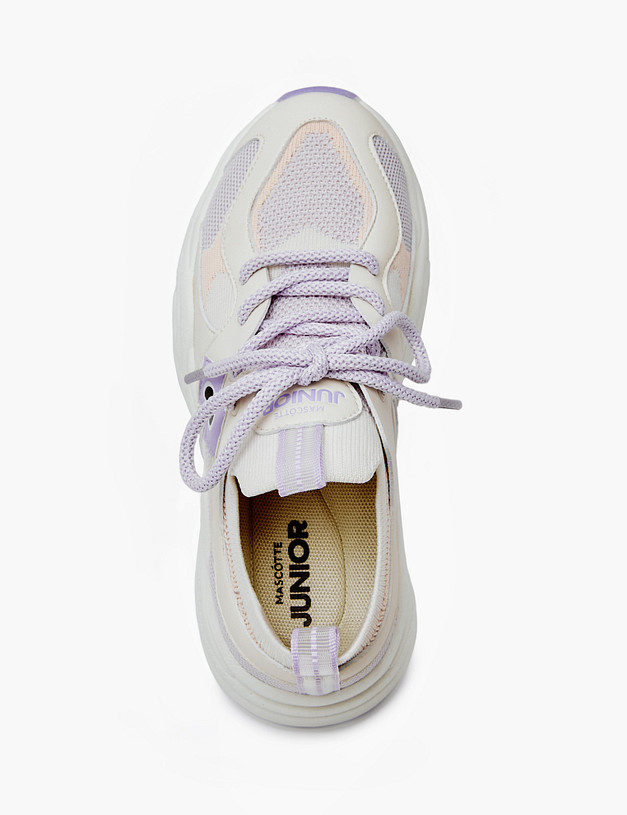 Молочные кроссовки для девочек с фиолетовыми шнурками MASCOTTE 234-413021-0207 | ракурс 7