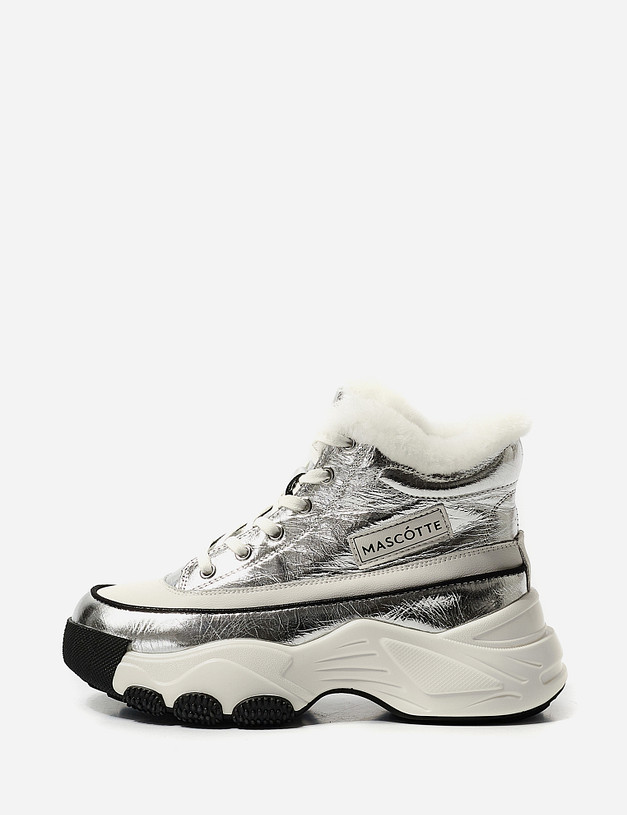 Серебристые женские кроссовки на меху MASCOTTE 234-124631-0116 | ракурс 2