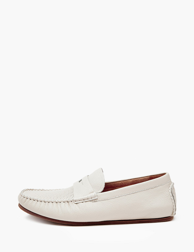 Молочные мужские мокасины из кожи и текстиля MASCOTTE 22-412011-8120M | ракурс 2