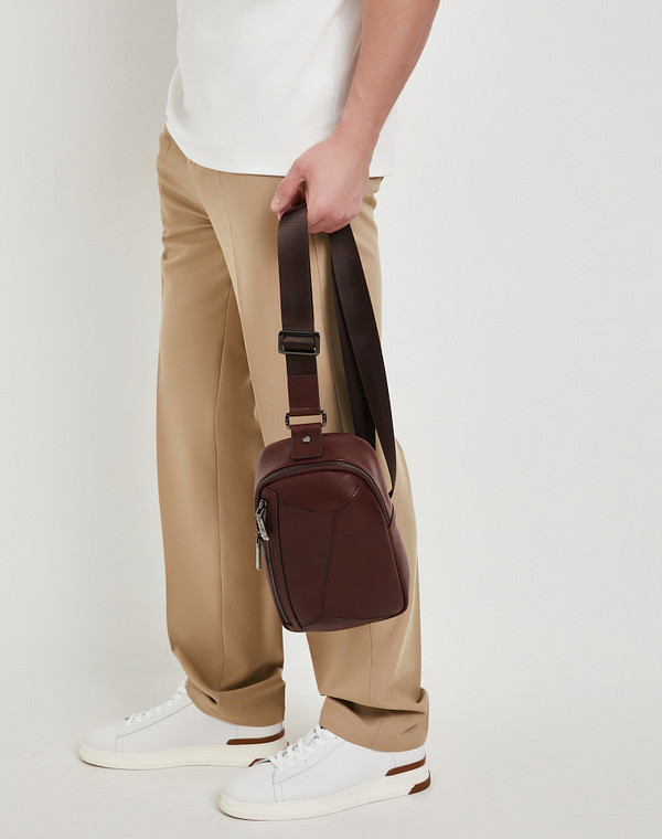 604-5121-109 Сумка мужская нат.кожа-и.кожа/текстиль корич, S, Mascotte