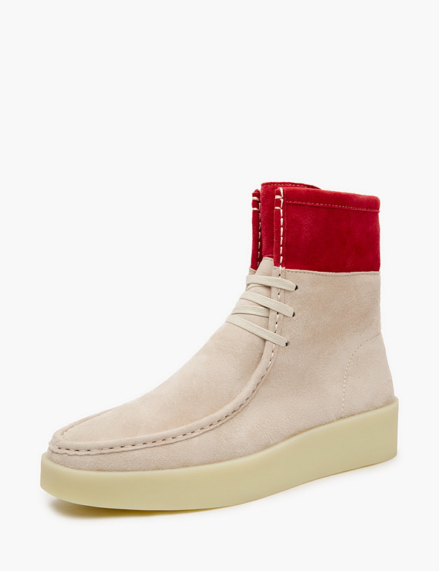 Бежево-красные женские ботинки из велюра MASCOTTE 22-3180229-3633M | ракурс 3