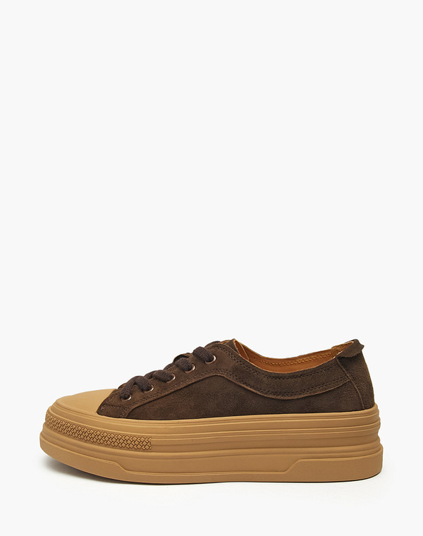 Коричневые женские кеды на высокой подошве 5990₽