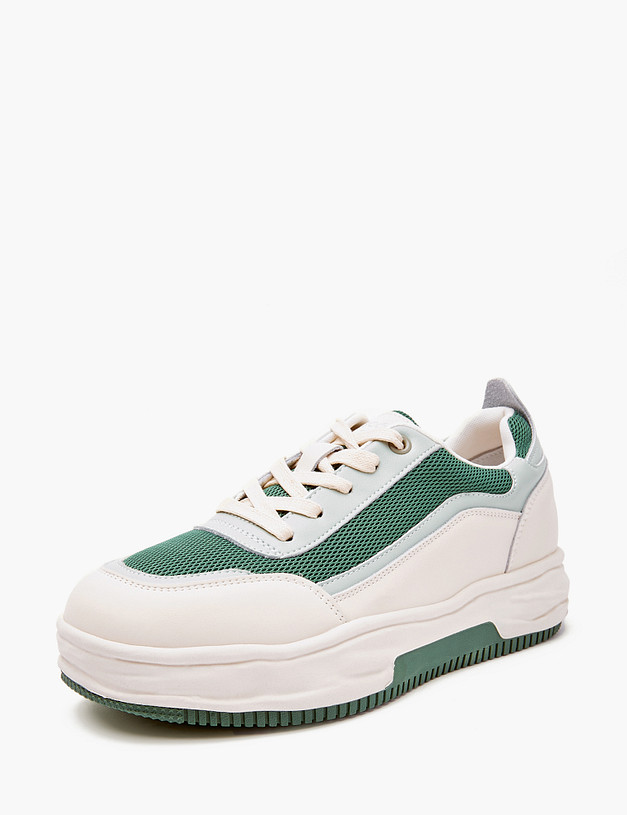 Молочные женские кеды с зелеными вставками MASCOTTE 234-315121-0601 | ракурс 2 Молочные женские кеды с зелеными вставками MASCOTTE 234-315121-0601 | ракурс 2