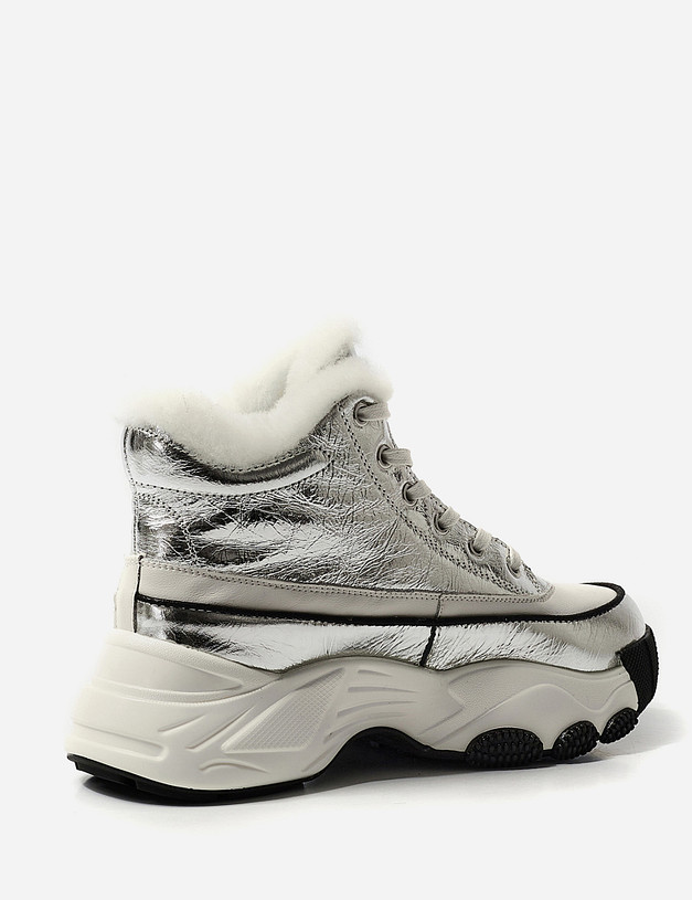 Серебристые женские кроссовки на меху MASCOTTE 234-124631-0116 | ракурс 4