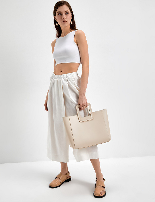 Льняные женские брюки-кюлоты белого цвета MASCOTTE 790-3116-2701 | ракурс 3