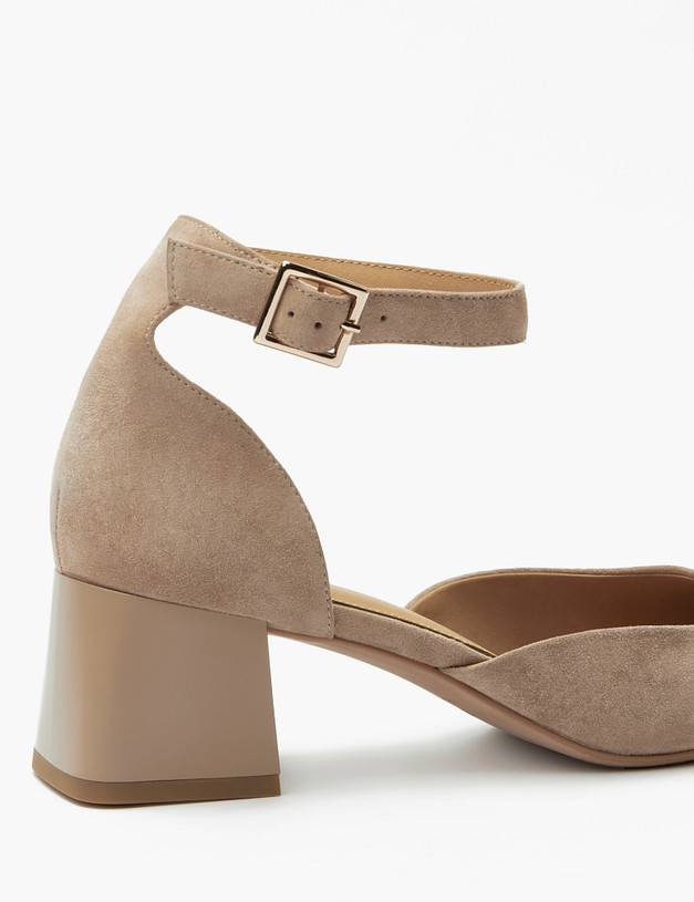 Бежевые босоножки из велюра на низком каблуке MASCOTTE 175-3182614-3612M | ракурс 6