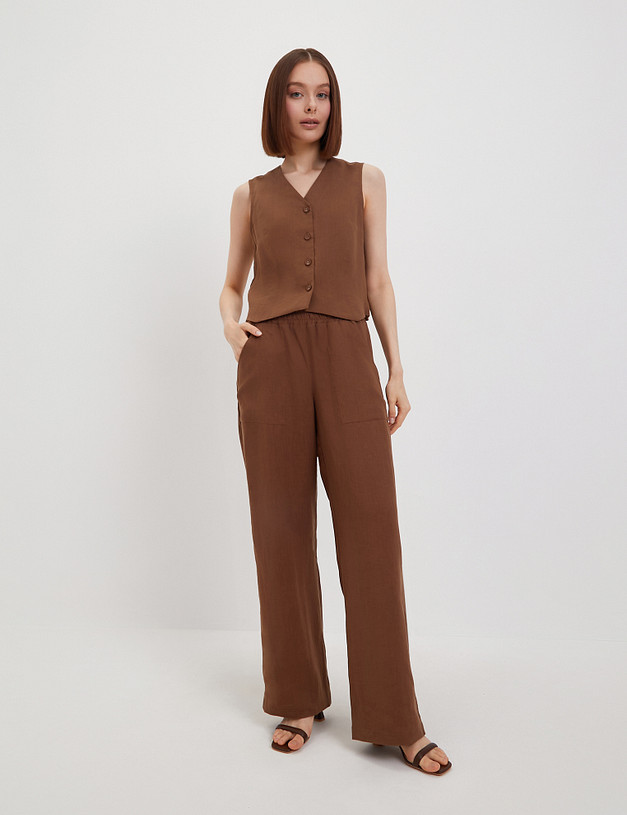 Коричневые женские брюки из льна MASCOTTE 790-4101-2709 | ракурс 3 Коричневые женские брюки из льна MASCOTTE 790-4101-2709 | ракурс 3