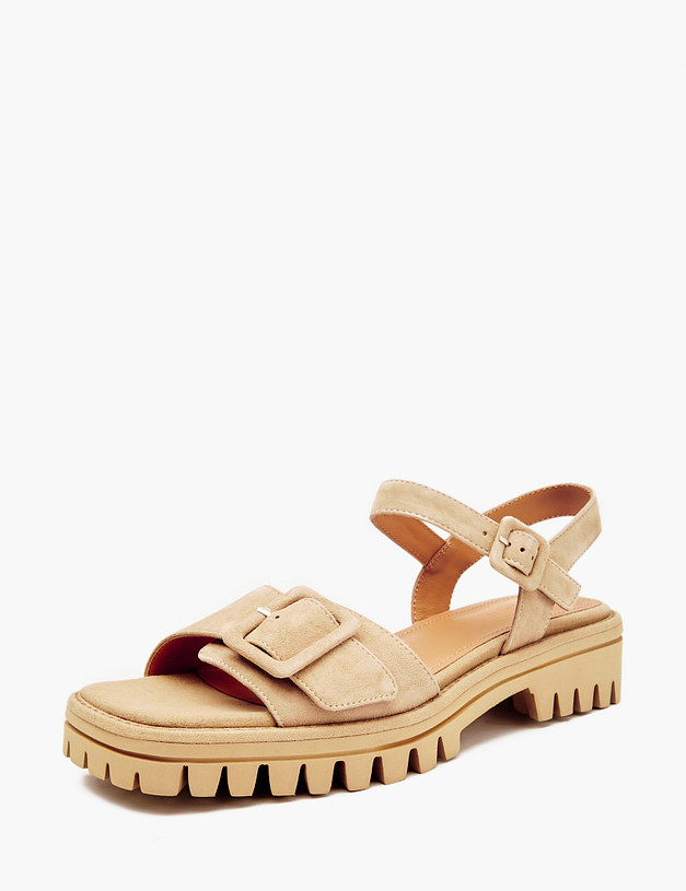 Бежевые женские сандалии из велюра MASCOTTE 233-4123912-4625M | ракурс 2