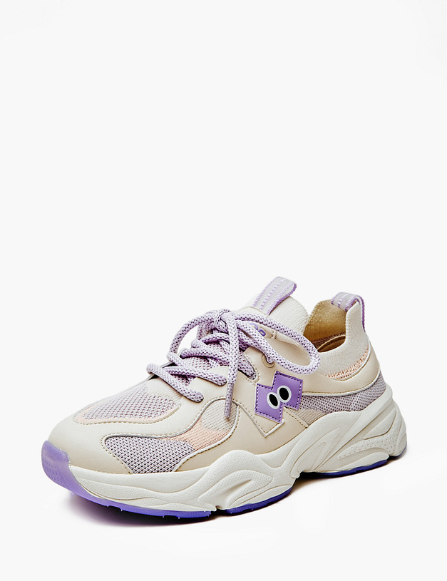 Молочные кроссовки для девочек с фиолетовыми шнурками MASCOTTE 234-413021-0207 | ракурс 5